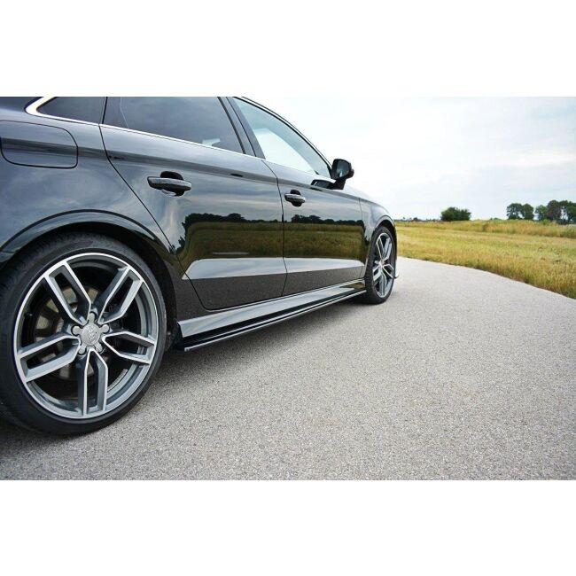 Maxton Design Seitenschweller Ansatz für V.1 / V1 für Audi S3 / A3 S-Line 8V / 8V FL Limousine schwarz Hochglanz