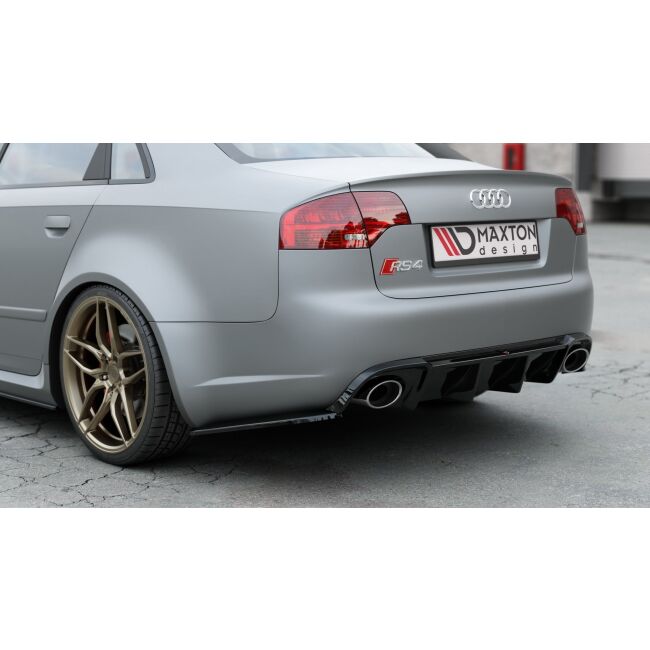 Maxton Design Heck Ansatz Flaps Diffusor V.2 / V2 für Audi RS4 Limousine B7 schwarz Hochglanz