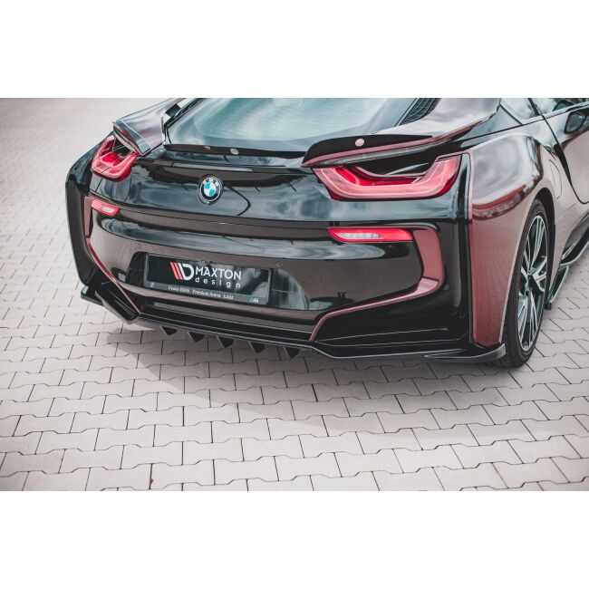 Maxton Design Mittlerer Heckdiffusor Ansatz DTM Look für BMW i8 schwarz Hochglanz