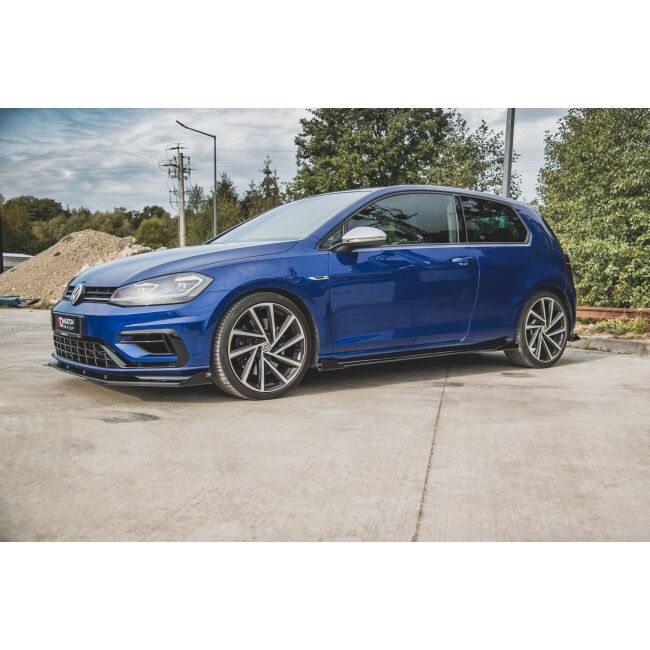 Maxton Design Robuste Racing Seitenschweller Ansatz für für + Flaps VW Golf 7 R / R-Line Facelift schwarz Hochglanz